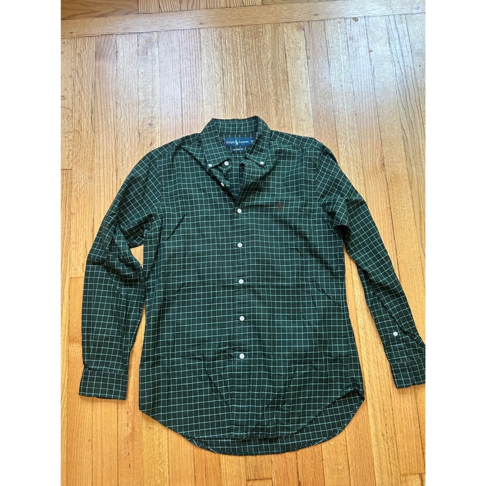 Ralph Lauren Mens Classic Fit Green Red Plaid Tattersall Button Down Shirt S